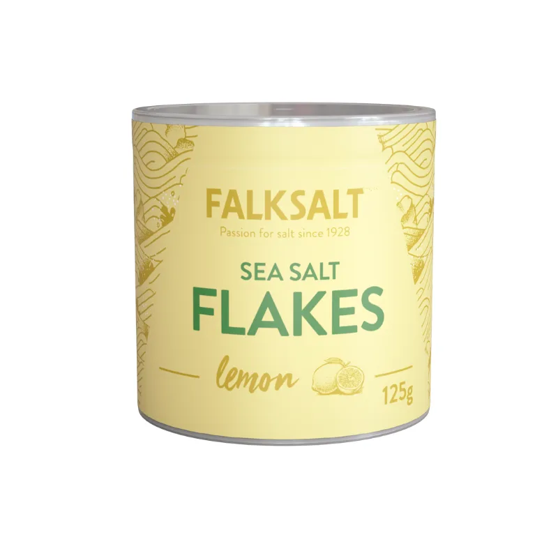 Blikje Falksalt zeezoutvlokken met citroensmaak